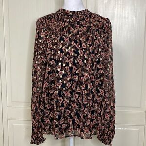 LOFT Women's Shimmer Vine Pleated Yoke Blouse Size M